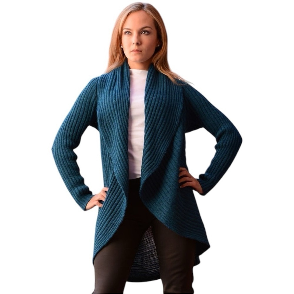 Peruvian Link Alpaca Collection Essential Sweater Open Front Teal Cozy Warm OS